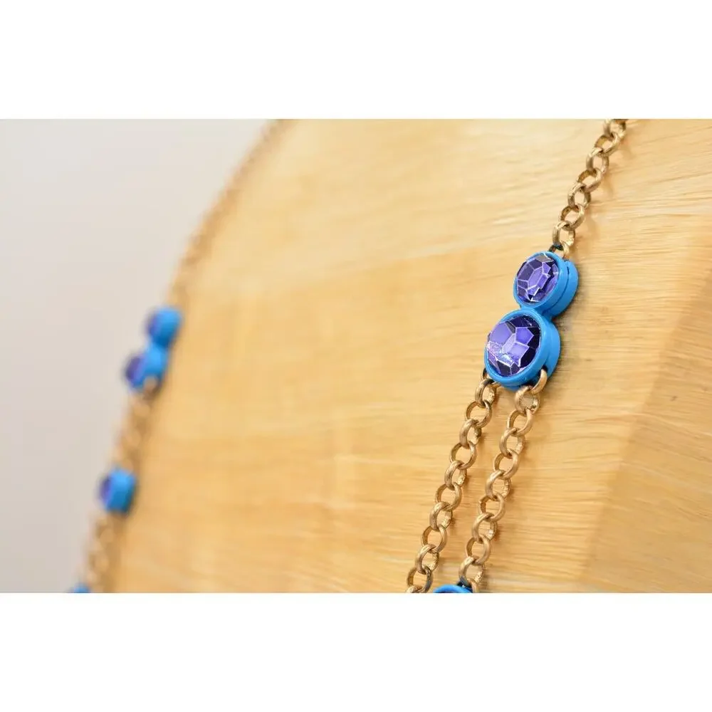 Coldwater Creek Necklace Blue Purple Crystal Rhinestone Chain Gold Signed 9J
